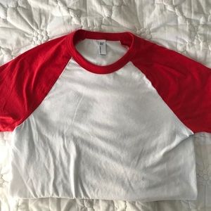 Red and White Short Sleeve AA Baseball Tee